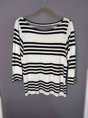 LOFT Black White Striped Half Sleeve Boatneck Top 6